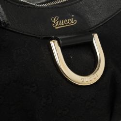 Pre Owned Gucci Black GG Canvas D Gold Hobo Bag