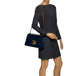Pre Owned Gucci Navy Blue Guccissima Leather Medium Padlock Shoulder Bag