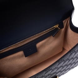 Pre Owned Gucci Navy Blue Guccissima Leather Medium Padlock Shoulder Bag