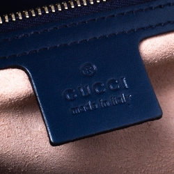 Pre Owned Gucci Navy Blue Guccissima Leather Medium Padlock Shoulder Bag