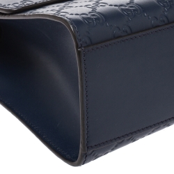 Pre Owned Gucci Navy Blue Guccissima Leather Medium Padlock Shoulder Bag