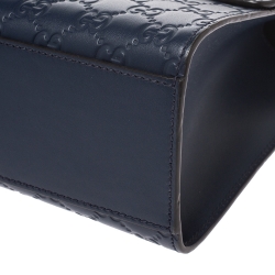 Pre Owned Gucci Navy Blue Guccissima Leather Medium Padlock Shoulder Bag