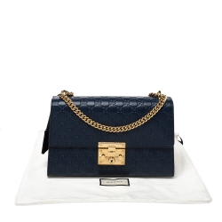 Pre Owned Gucci Navy Blue Guccissima Leather Medium Padlock Shoulder Bag