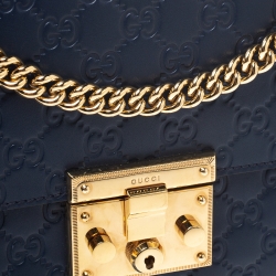 Pre Owned Gucci Navy Blue Guccissima Leather Medium Padlock Shoulder Bag