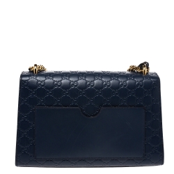 Pre Owned Gucci Navy Blue Guccissima Leather Medium Padlock Shoulder Bag