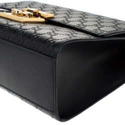 Pre Owned Gucci Black Guccissima Leather Medium Padlock Shoulder Bag