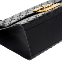 Pre Owned Gucci Black Guccissima Leather Medium Padlock Shoulder Bag