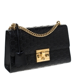 Pre Owned Gucci Black Guccissima Leather Medium Padlock Shoulder Bag