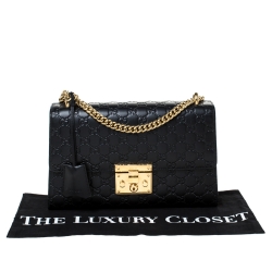 Pre Owned Gucci Black Guccissima Leather Medium Padlock Shoulder Bag
