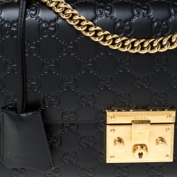 Pre Owned Gucci Black Guccissima Leather Medium Padlock Shoulder Bag