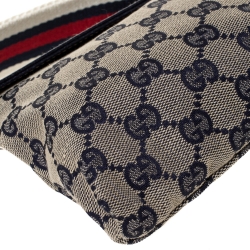 مملوكة مسبقًا Gucci Navy Blue GG Canvas Web Shelley Belt Bag