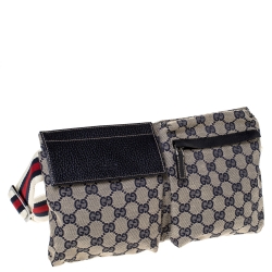 مملوكة مسبقًا Gucci Navy Blue GG Canvas Web Shelley Belt Bag