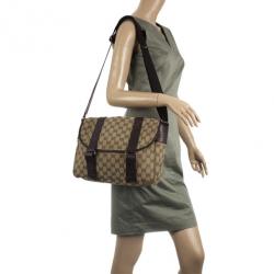 Pre Owned Gucci Brown Ebony GG Canvas Messenger Bag