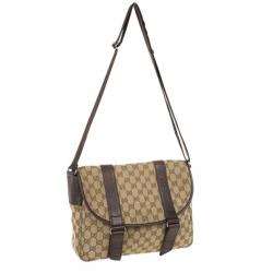 Pre Owned Gucci Brown Ebony GG Canvas Messenger Bag