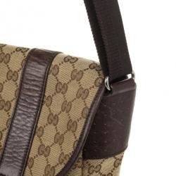 Pre Owned Gucci Brown Ebony GG Canvas Messenger Bag