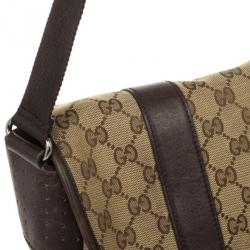 Pre Owned Gucci Brown Ebony GG Canvas Messenger Bag