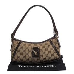 Pre Owned حقيبة صغيرة غوتشي حلقة D أيبي جلد وكانفاس GG بيج