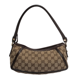 Pre Owned حقيبة صغيرة غوتشي حلقة D أيبي جلد وكانفاس GG بيج