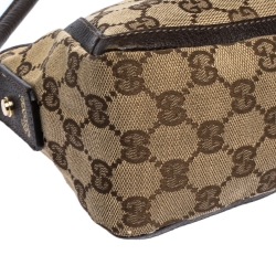 Pre Owned حقيبة صغيرة غوتشي حلقة D أيبي جلد وكانفاس GG بيج