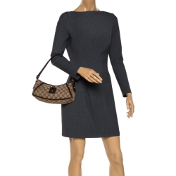 Pre Owned حقيبة صغيرة غوتشي حلقة D أيبي جلد وكانفاس GG بيج