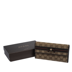 Gucci Beige/Brown GG Canvas and Leather Mayfair Bow Flap Wallet