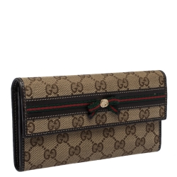Gucci Beige/Brown GG Canvas and Leather Mayfair Bow Flap Wallet