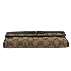 Gucci Beige/Brown GG Canvas and Leather Mayfair Bow Flap Wallet