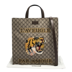 Pre Owned Gucci Beige GG Supreme Canvas Tiger Patch Paramour Tote