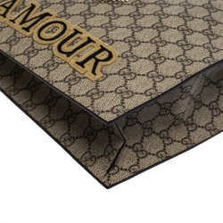 Pre Owned Gucci Beige GG Supreme Canvas Tiger Patch Paramour Tote