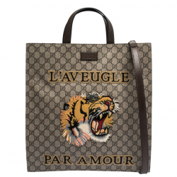Pre Owned Gucci Beige GG Supreme Canvas Tiger Patch Paramour Tote