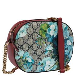 Pre Owned حقيبة كروس غوتشي سلسلة ميني جلد وكانفاس بلومز GG وردية