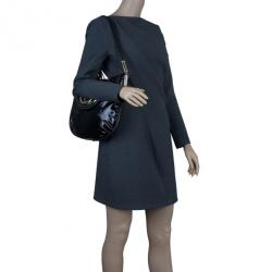 Pre Owned Gucci Black Patent Britt Tassel Flap Bag