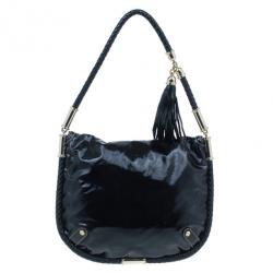 Pre Owned Gucci Black Patent Britt Tassel Flap Bag