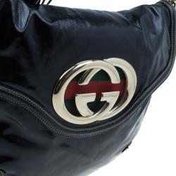 Pre Owned Gucci Black Patent Britt Tassel Flap Bag