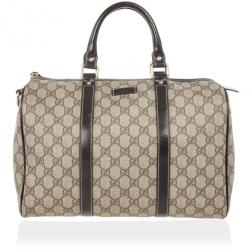 Pre Owned Gucci Monogram Brown Trim Boston Bag