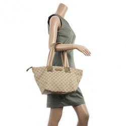 Pre Owned حقيبة غوتشي ميتاليك وبيج بالشعار