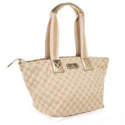 Pre Owned حقيبة غوتشي ميتاليك وبيج بالشعار