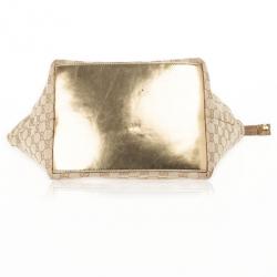 Pre Owned حقيبة غوتشي ميتاليك وبيج بالشعار