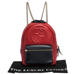 Pre Owned Gucci Red/Navy Blue Leather Soho Chain Backpack