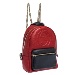 Pre Owned Gucci Red/Navy Blue Leather Soho Chain Backpack