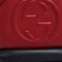 Pre Owned Gucci Red/Navy Blue Leather Soho Chain Backpack