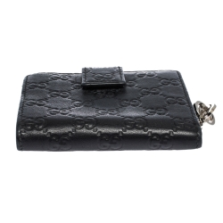 Gucci Black Guccissima Leather Interlocking G Charm French Wallet
