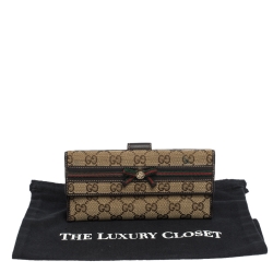 Gucci Brown/Beige GG Canvas and Canvas Mayfair Bow Continental Wallet