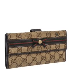 Gucci Brown/Beige GG Canvas and Canvas Mayfair Bow Continental Wallet