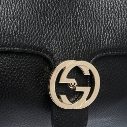 Pre Owned حقيبة كتف غوتشي سلسلة جي متشابكة جلد سوداء