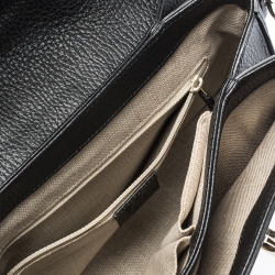 Pre Owned حقيبة كتف غوتشي سلسلة جي متشابكة جلد سوداء