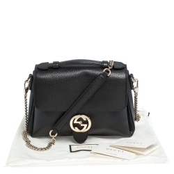 Pre Owned حقيبة كتف غوتشي سلسلة جي متشابكة جلد سوداء