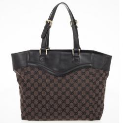 مملوكة مسبقًا Gucci Monogram Medium Tote with Brown Leather Trim