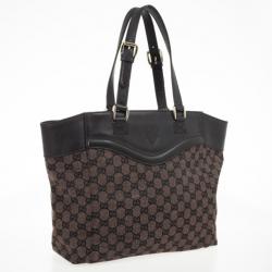 مملوكة مسبقًا Gucci Monogram Medium Tote with Brown Leather Trim