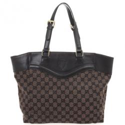 مملوكة مسبقًا Gucci Monogram Medium Tote with Brown Leather Trim